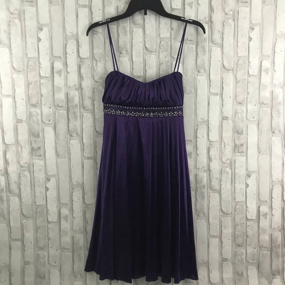 Intrigue Womens Purple Pleated Beaded Empire Waist Cocktail Dress M 8713-B368MS